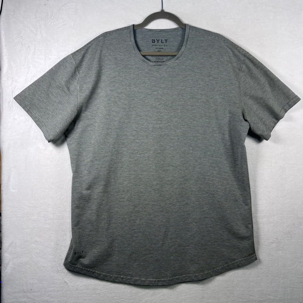 BYLT Basics Drop Cut Shirt XXL Mens Grey Striped Short Sleeve Tee